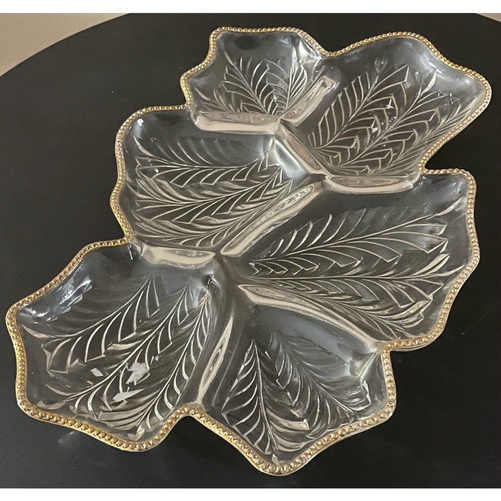 Vintage Leaf Shaped Relish Tray/Divided Dish